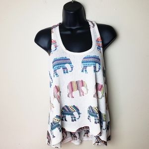 Boho Print Trapeze Hi-Lo Razorback Tank Elephant S